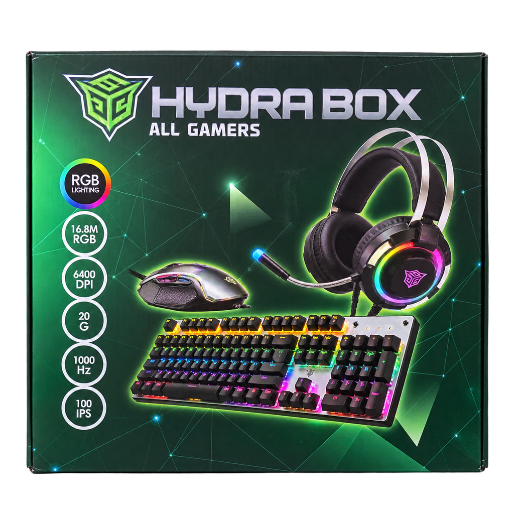 Kit Gamer Hydra Box Teclado Mecánico + Mouse + Audífonos RGB