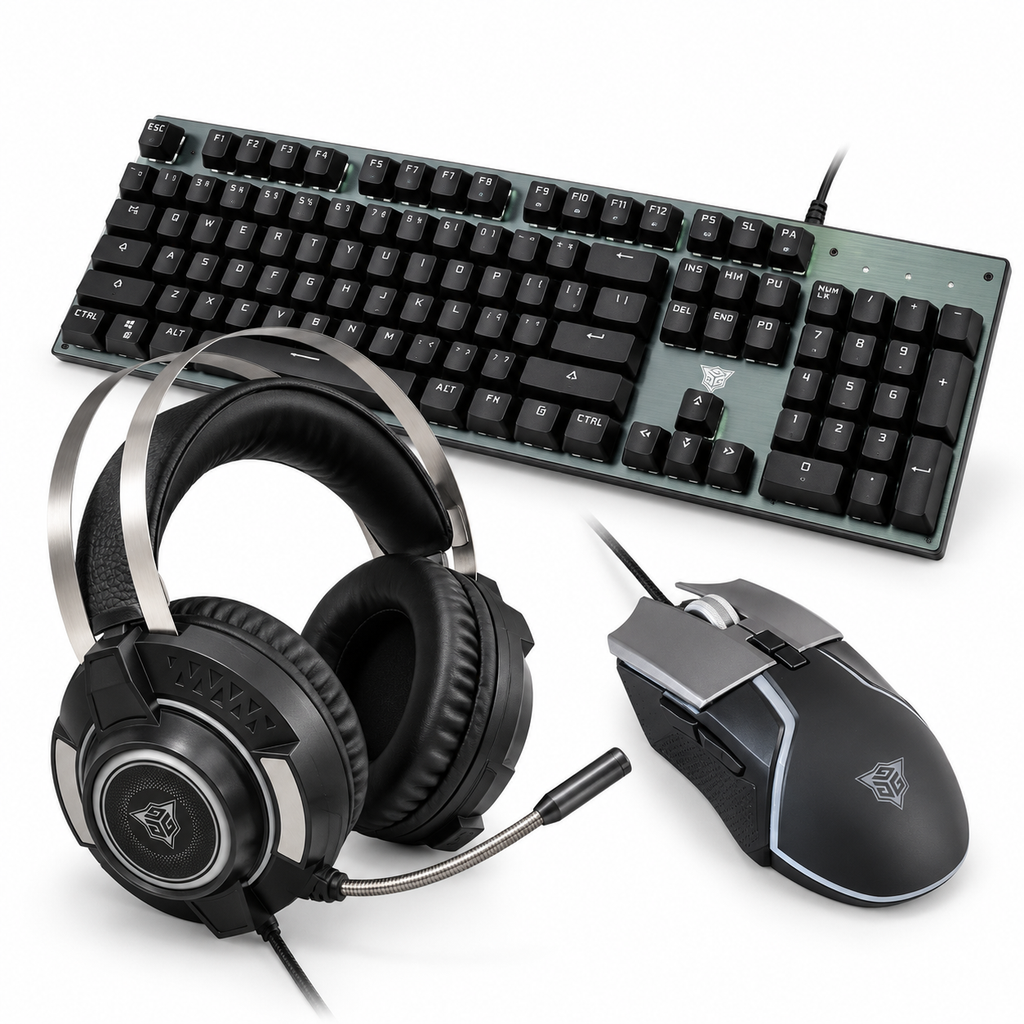 Kit Gamer Hydra Box Teclado Mecánico + Mouse + Audífonos RGB
