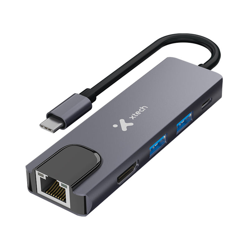 Xtech - Hub - 5 puertos - 5-in-1 USB-C(r) RJ-45 XTC-5